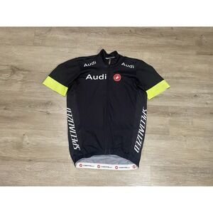 Castelli Womens Sz M Audi Specialized Black Cycling Full Zip Jersey Short Sleeve